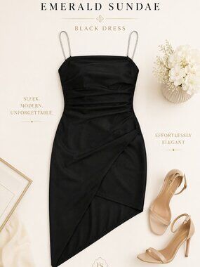 Emerald Sundae Rhinestone-Strap Asymmetrical Dress – Black – Size XS NWT